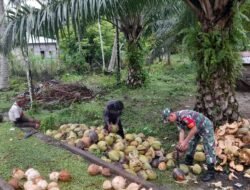 Babinsa Koramil 06/Teunom Bantu Warga Kupas Kelapa untuk Jadikan Kopra