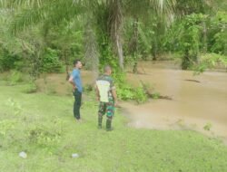 Antisipasi Banjir, Babinsa Turun Cek Debit Air Sungai