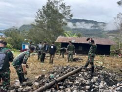 Pos Pirime Satgas Yonif 614/RJP Lakukan Karya Bakti di Gereja Wiyawere