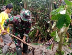 Meningkatkan Kesadaran Masyarakat, Babinsa Koramil 1003-01/Telaga Langsat Laksanakan Gotong Royong