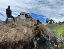 Satgas Yonif 614/RJP Perbaiki Honai Warga di Pedalaman Papua: Wujud Kepedulian dan Kearifan Lokal