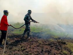 Babinsa dan Tim Penanggulangan Karhutla Sigap Padamkan Api di Desa Pakan Dalam