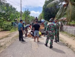 Kodim 1316/Boalemo Gelar Karya Bakti Perbaikan Jalan Rusak di Desa Dulupi
