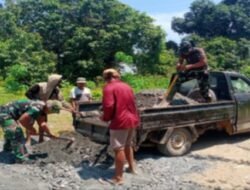 TNI dan Warga Bergotong Royong Perkuat Pembangunan Jalan TMMD