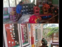 Babinsa Jajaran Korem 012/TU Gotong Royong Bersihkan Sekolah TK Terdampak Banjir