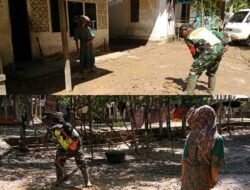 Bantu Warga Babinsa Koramil/02 Bersihkan Halaman Rumah Warga Terdampak Pasca Banjir di Wilayah Kecamatan Woyla