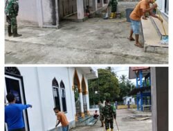 Anggota Koramil 08/Arongan Lambalek Gelar Karya Bakti Bersama Warga