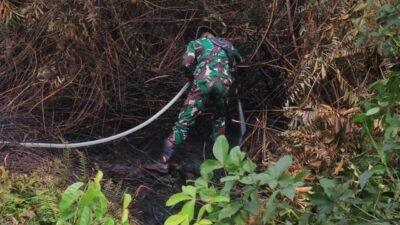 Jajaran Korem 012/Teuku Umar Terus Siaga Padamkan Karhutla Lahan Gambut di Aceh Barat