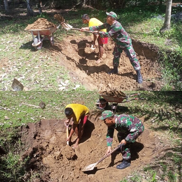 Wujud Kepedulian, Babinsa Posramil 05/Pante Ceureumen Bantu Warga Timbun Rumah