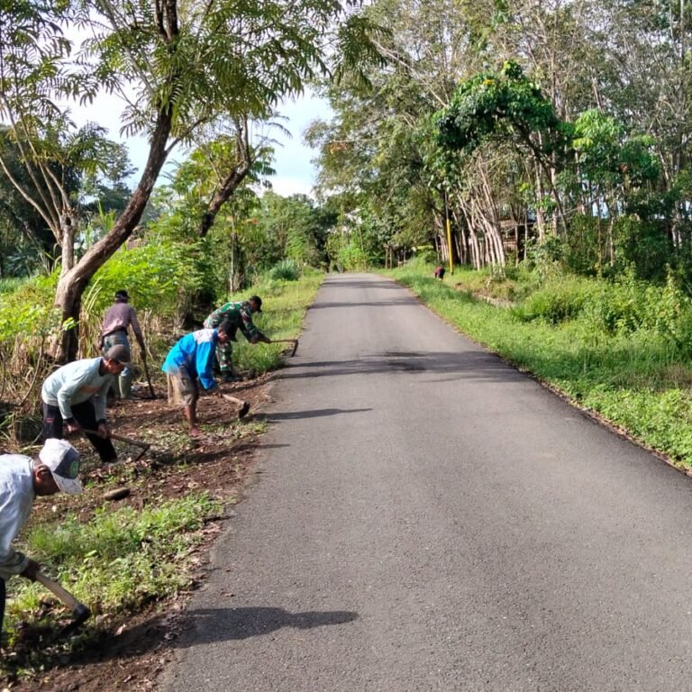 Gotong Royong Bersama Babinsa, Warga Desa Puncak Harapan Ciptakan Lingkungan Bersih dan Sehat