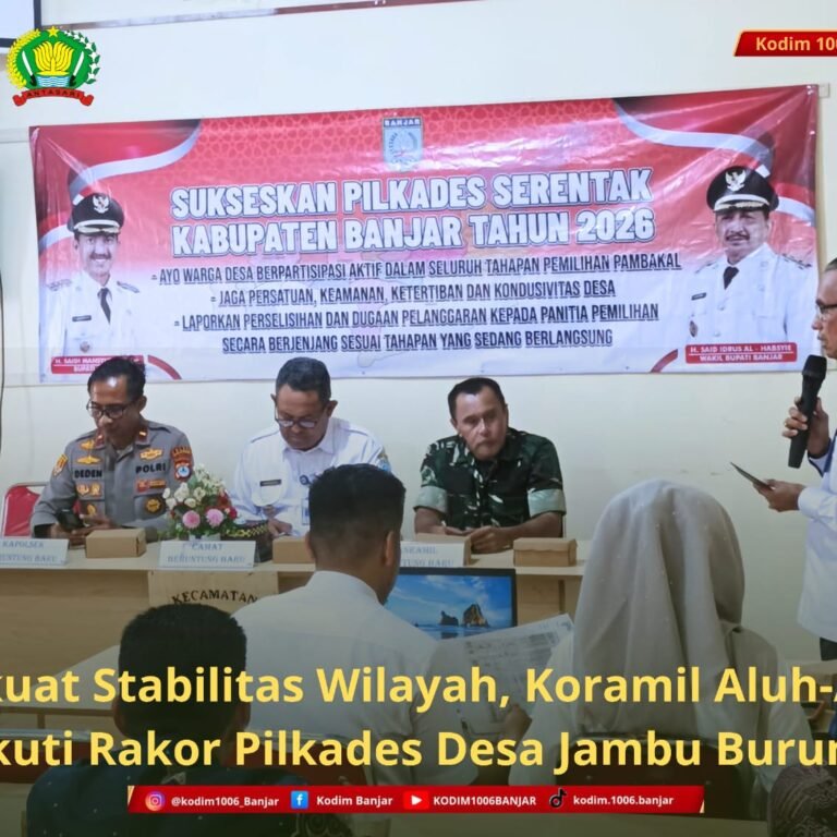 Perkuat Stabilitas Wilayah, Koramil Aluh-Aluh Ikuti Rakor Pilkades Desa Jambu Burung