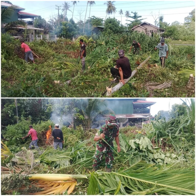 Wujud Kemanunggalan TNI-Rakyat, Babinsa Teupah Barat Bersihkan Lahan Pembangunan KDKMP