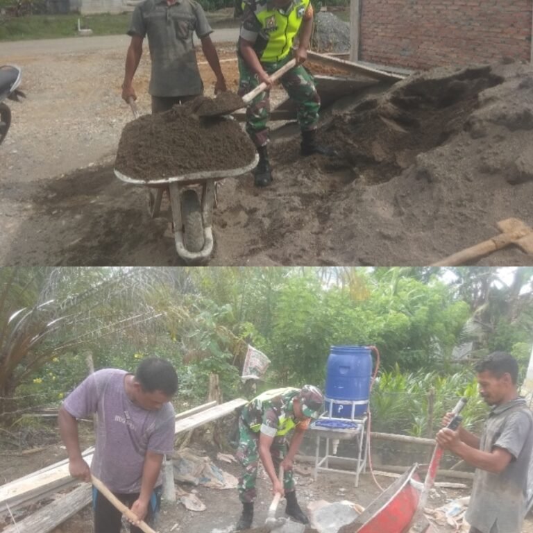 Babinsa Koramil 11/Woyla Timur Ringankan Beban Warga Lewat Karya Bakti Pembangunan Rumah