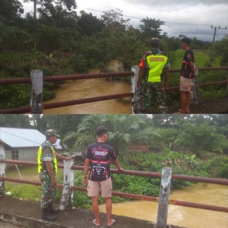Deteksi Dini Bencana, Babinsa dan Warga Awasi Kondisi Sungai di Desa Alue Meuganda