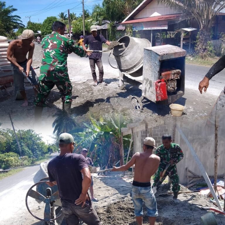 Babinsa Kodim 0105/Aceh Barat Perkuat Kebersamaan Melalui Kerja Bakti Pengecoran Lantai