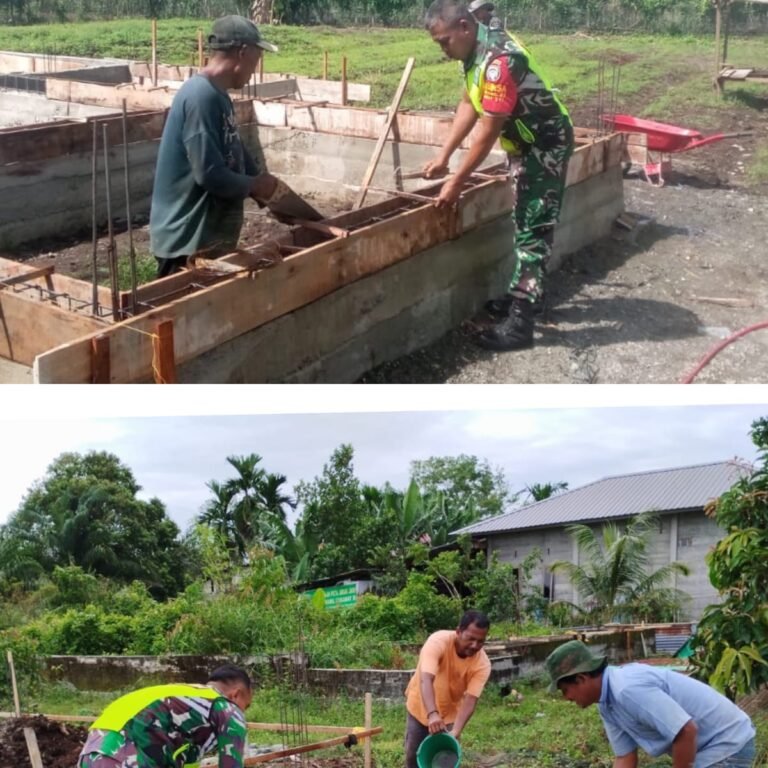 Bahu Membahu dengan Masyarakat, Babinsa Aceh Barat Bantu Pengecoran Rumah