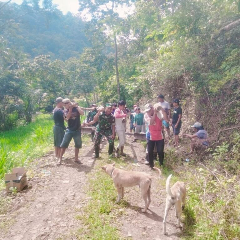 Pembangunan Jembatan Gantung Penghubung Dusun Patukku-Lemo Dikerjakan Tim TMMD Kodim 1407/Bone