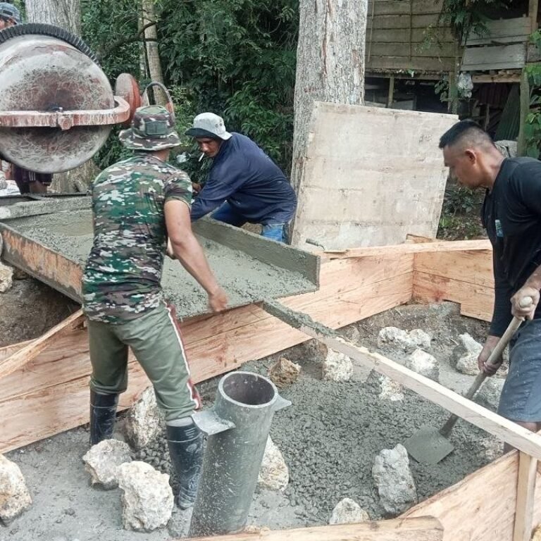 Desa Tadangpalie Jadi Lokasi Pengecoran Angkur Jembatan Gantung dalam TMMD Ke-129 Kodim 1407/Bone