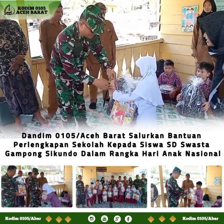 Siswa SD Gampong Sikundo Terima Bantuan Perlengkapan Sekolah dari Kodim Aceh Barat