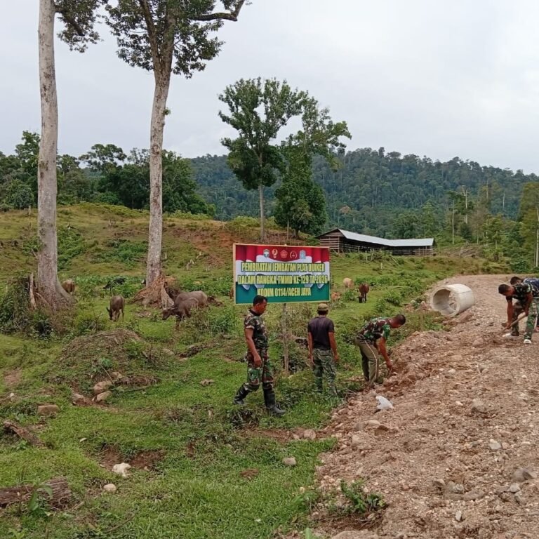 TMMD Reguler Ke-129 Mulai Tahap Pembangunan Jembatan Plat Duiker di Kecamatan Pasie Raya dengan Pemasangan Pamflet