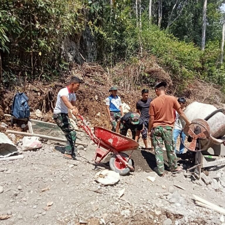 Kodim 1407/Bone Kebut Pekerjaan Penimbunan dan Cor Akses Penghubung Dusun Pattuku-Lemo