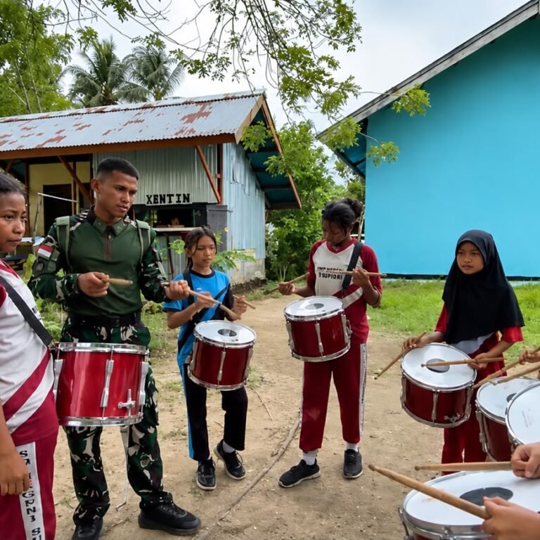 Latih Drumband di SDN Pariem, Yonif TP 859/RBK Dukung Pendidikan Karakter Generasi Papua