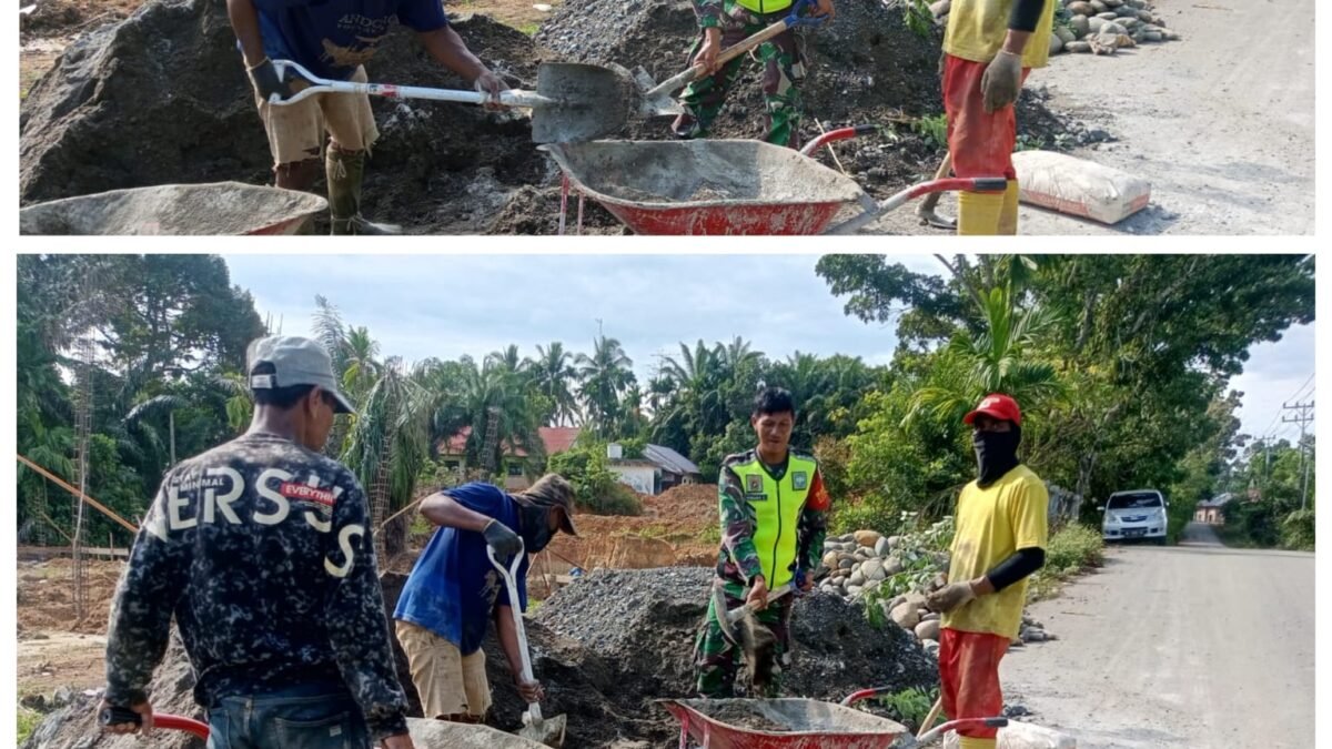 Babinsa Koramil Woyla Barat Dukung Infrastruktur Desa Lewat Aksi Pengecoran Jalan