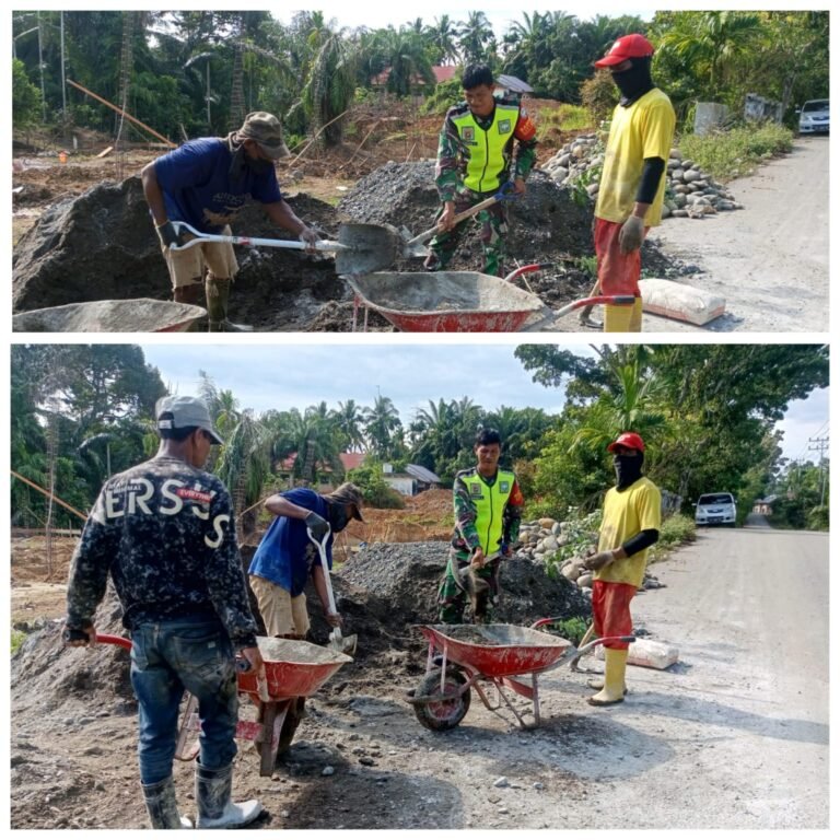 Babinsa Koramil Woyla Barat Dukung Infrastruktur Desa Lewat Aksi Pengecoran Jalan