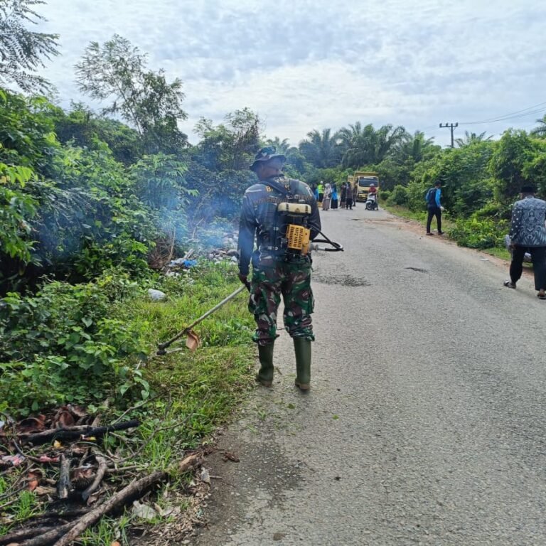 Jelang HUT RI Ke-81, Posramil Darul Hikmah Bersama Warga Bersihkan Jalan Kecamatan