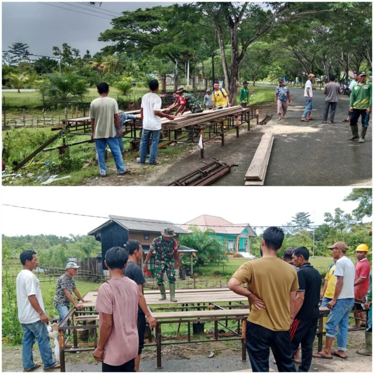 Jelang Pernikahan Warga, Babinsa Teluk Dalam Turun Pasang Tenda Bersama Masyarakat