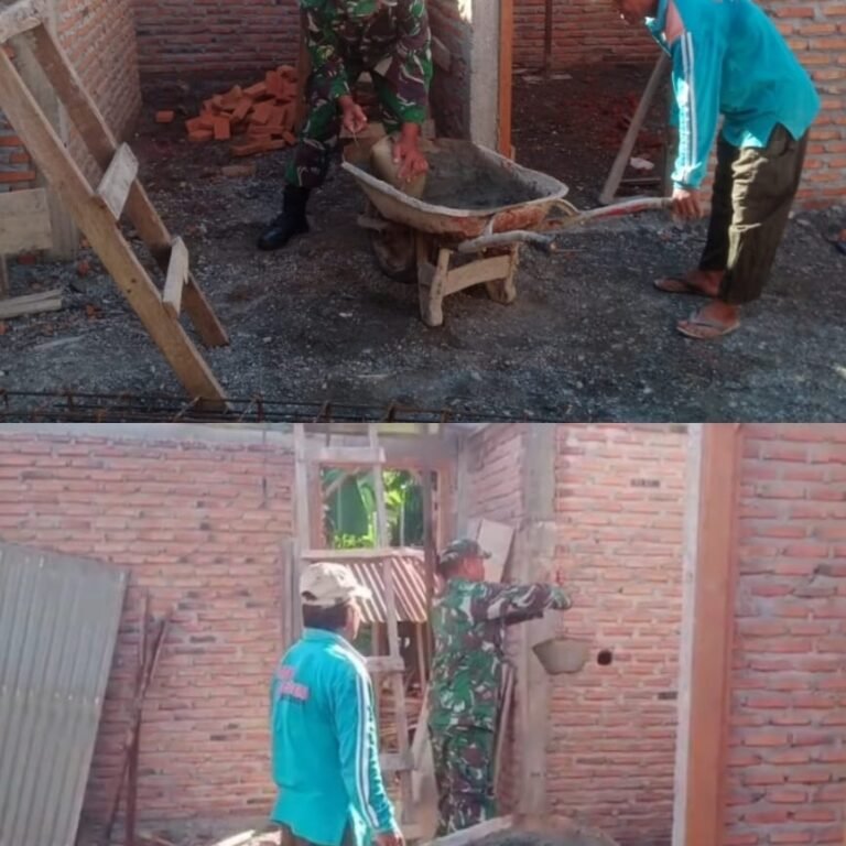 Babinsa Koramil 04/Meureubo Berbaur dengan Warga, Bantu Pembangunan Rumah di Aceh Barat