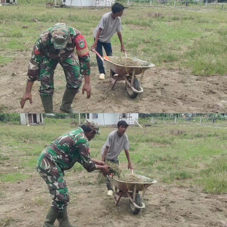 Sekolah Lebih Nyaman, Babinsa Koramil 05/Pante Ceureumen Gandeng Warga Bersihkan Lingkungan