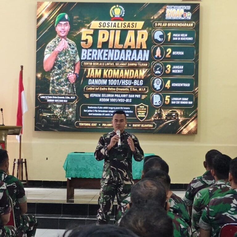 Jam Komandan di Makodim 1001/HSU-BLG Tekankan 5 Pilar Keselamatan Berkendara