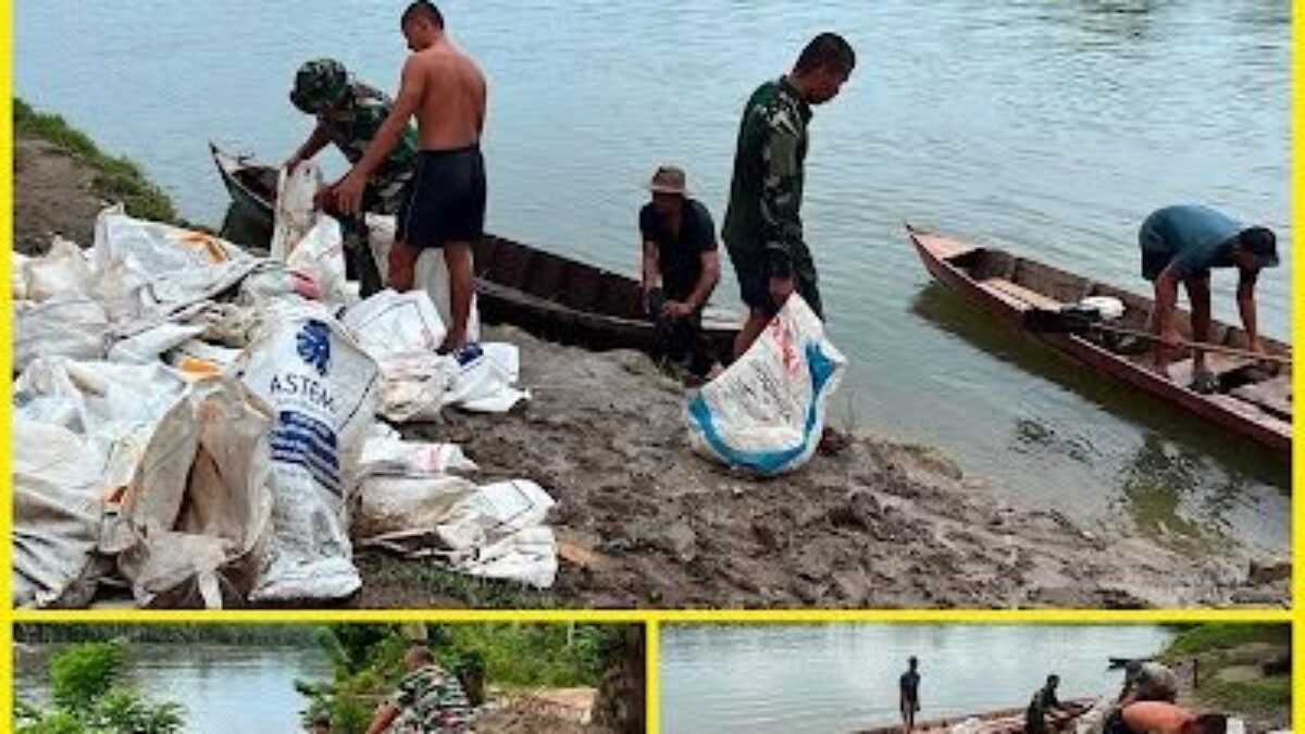Lewat Penyeberangan, TNI dan Warga Angkut Material untuk Struktur Penghubung Cibubukan-Serasah
