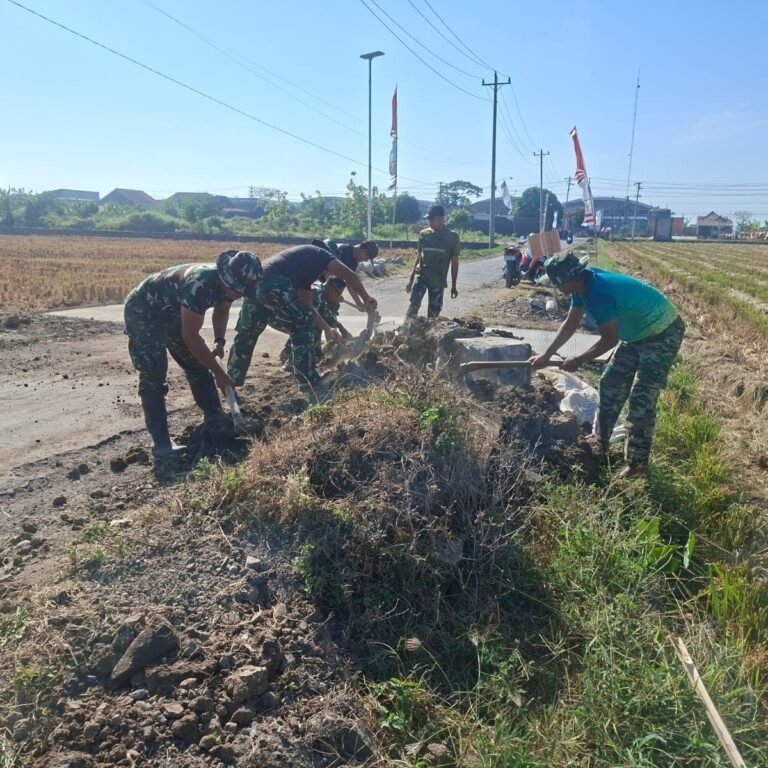Akhir Pekerjaan Gorong-Gorong: Warga Bersama Satgas TMMD Ratakan dan Padatkan Bahu Jalan