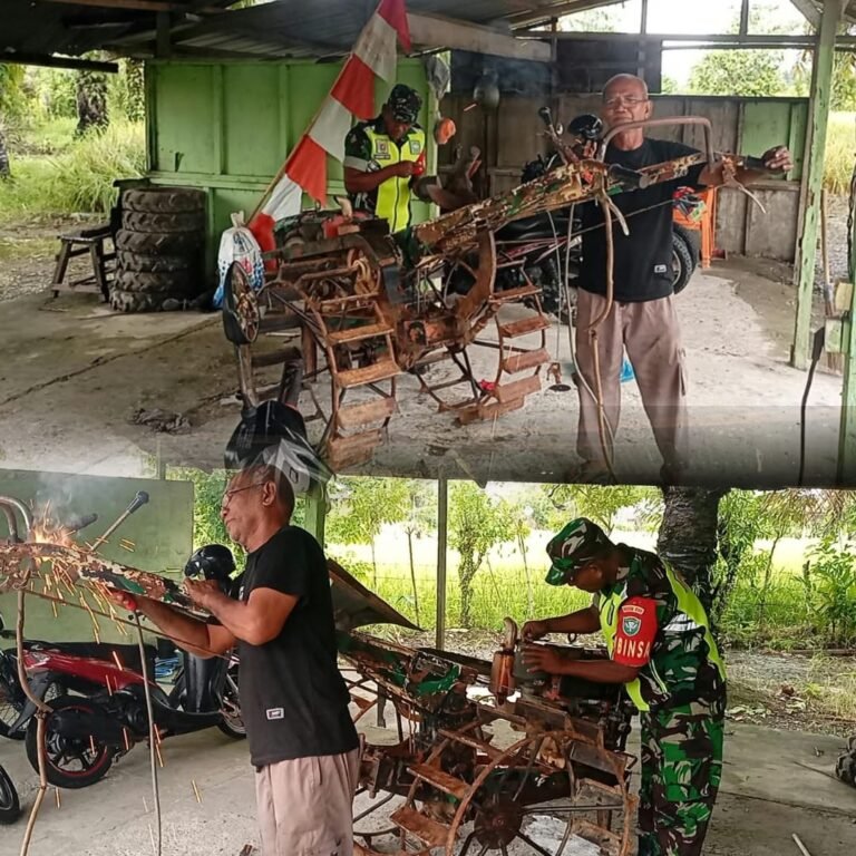 Dukung Kelancaran Pengolahan Lahan, Serma Muhammad Nasir Perbaiki Alat Bajak Petani