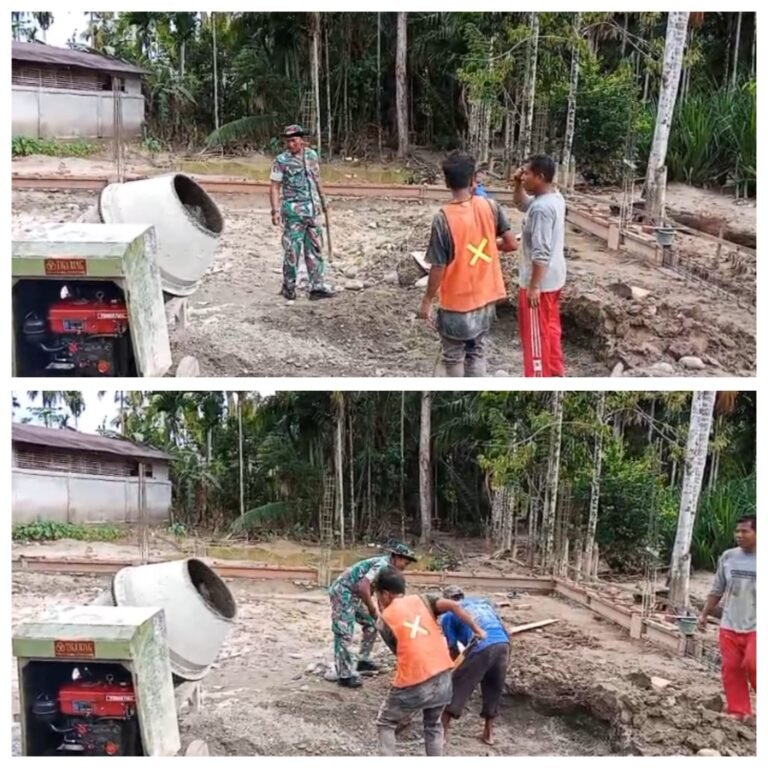 Pembangunan Warga Tungkop Dikerjakan Bersama, Babinsa Koramil 01/Sungai Mas Turun Langsung