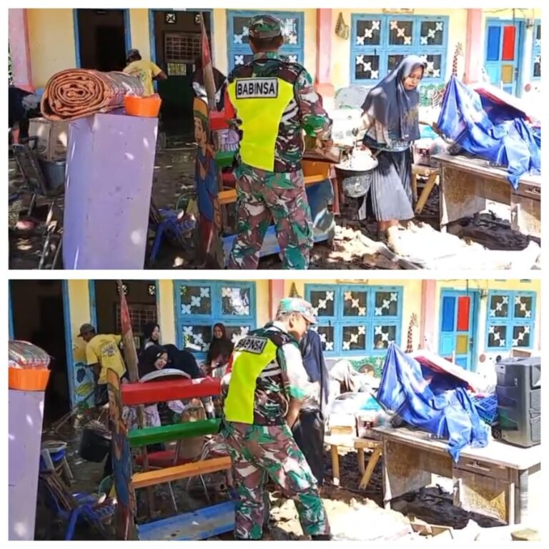 Sampah dan Material Dibersihkan Bersama, Babinsa Dukung Kenyamanan Belajar Siswa di Tungkop