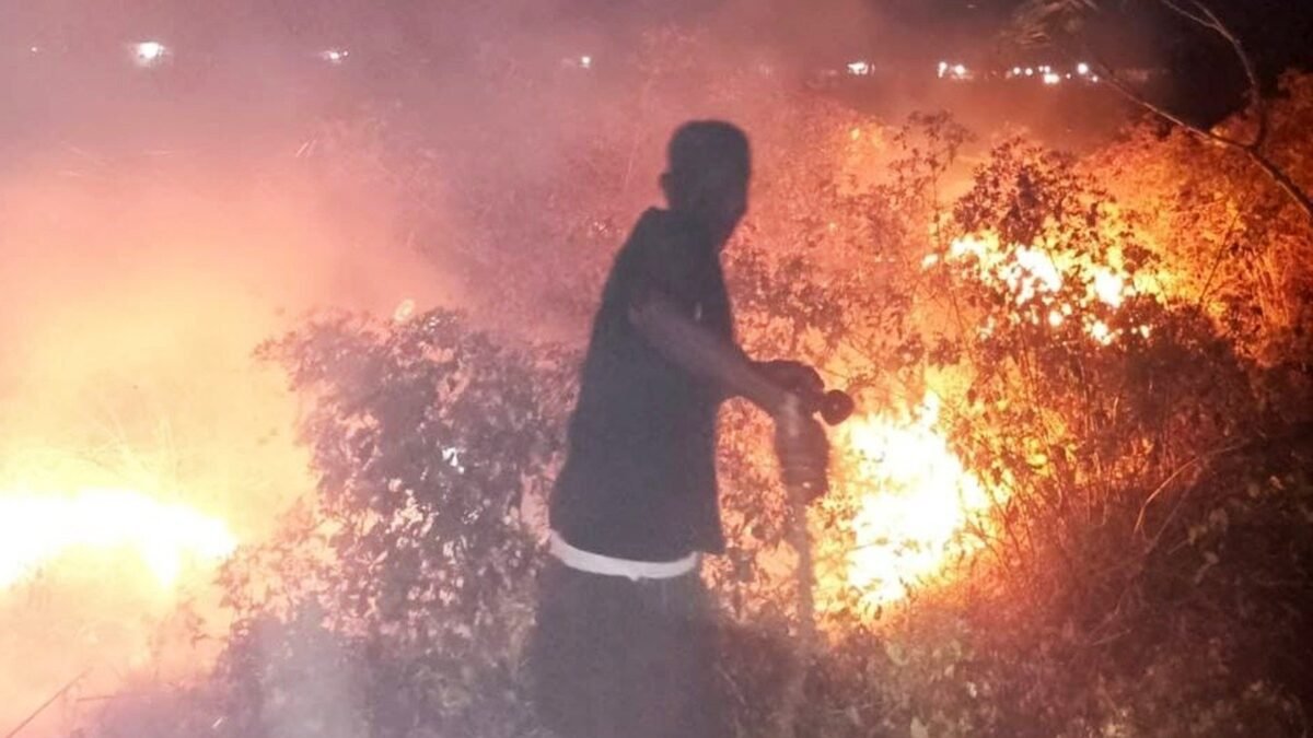 Gotong Royong Padamkan Kebakaran Lahan di Kampung Marga Mulya