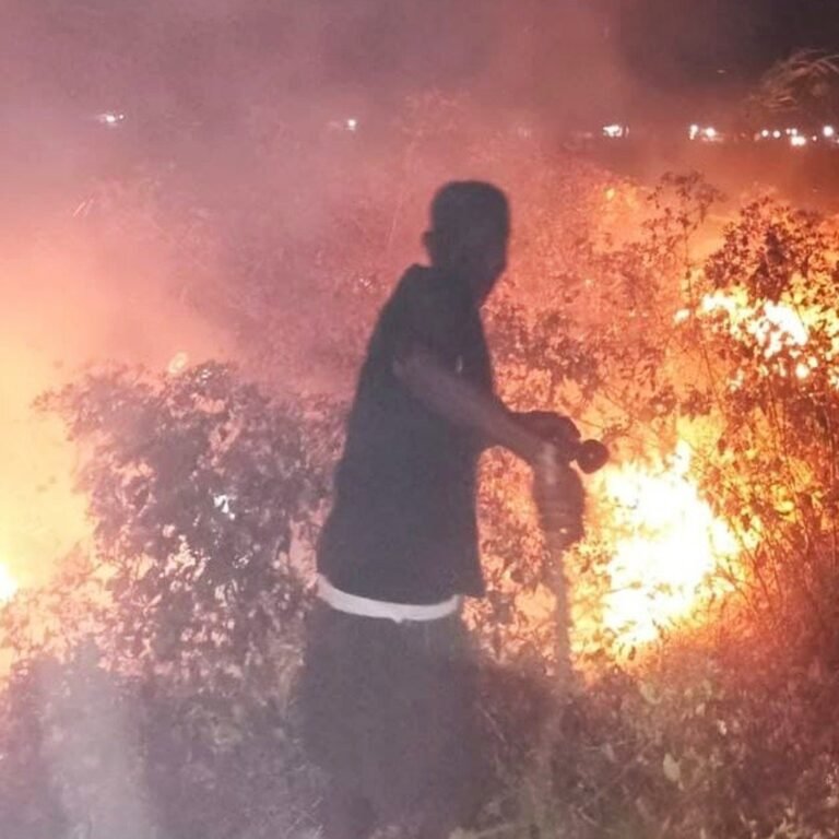 Gotong Royong Padamkan Kebakaran Lahan di Kampung Marga Mulya