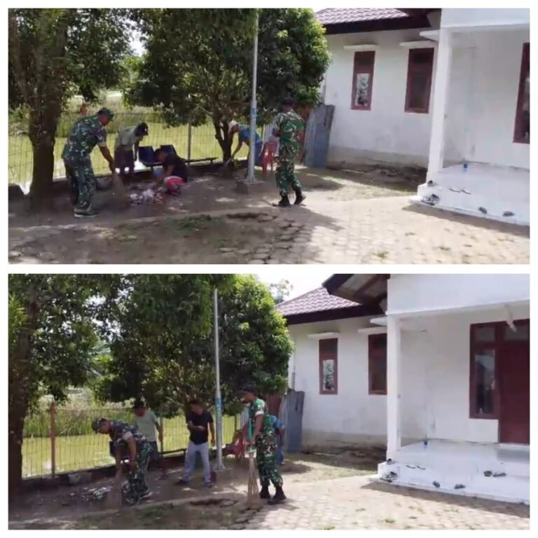 Lingkungan Balai Desa Lebih Terawat Setelah Warga Sarah Perlak dan Babinsa Kerja Bakti