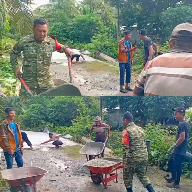 Gotong Royong TNI dan Warga, Pengecoran Jalan Kampung di Pante Ceureumen Berlangsung