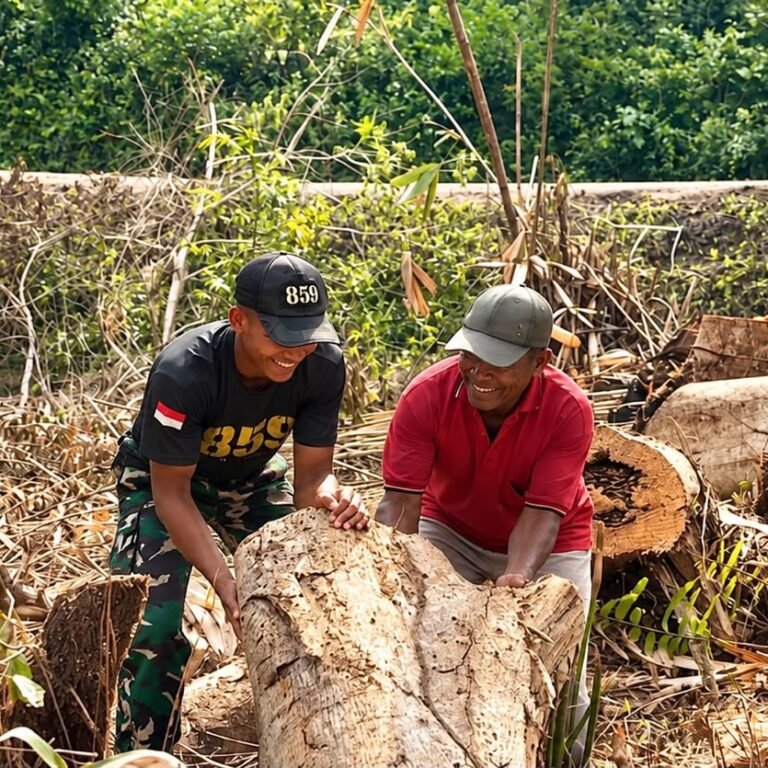 Bantu Petani Yawerma, Prajurit Yonif TP 859/RBK Gotong Royong Bersihkan Lahan Pertanian
