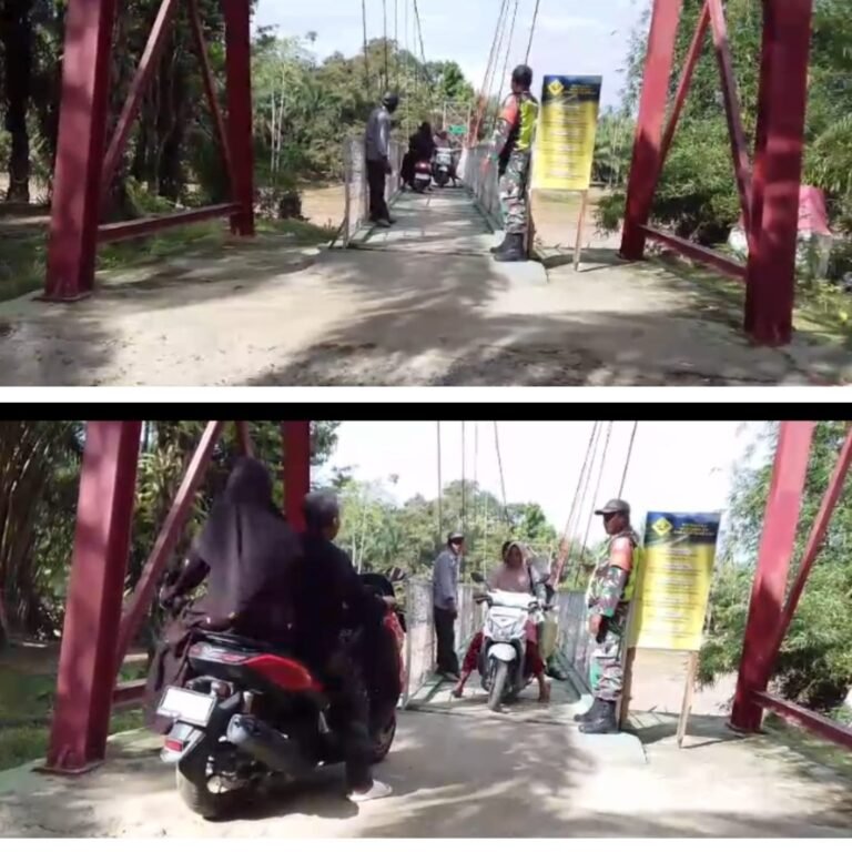 Jembatan Gantung Penunjang Aktivitas Warga, Babinsa Aceh Barat Lakukan Pengecekan
