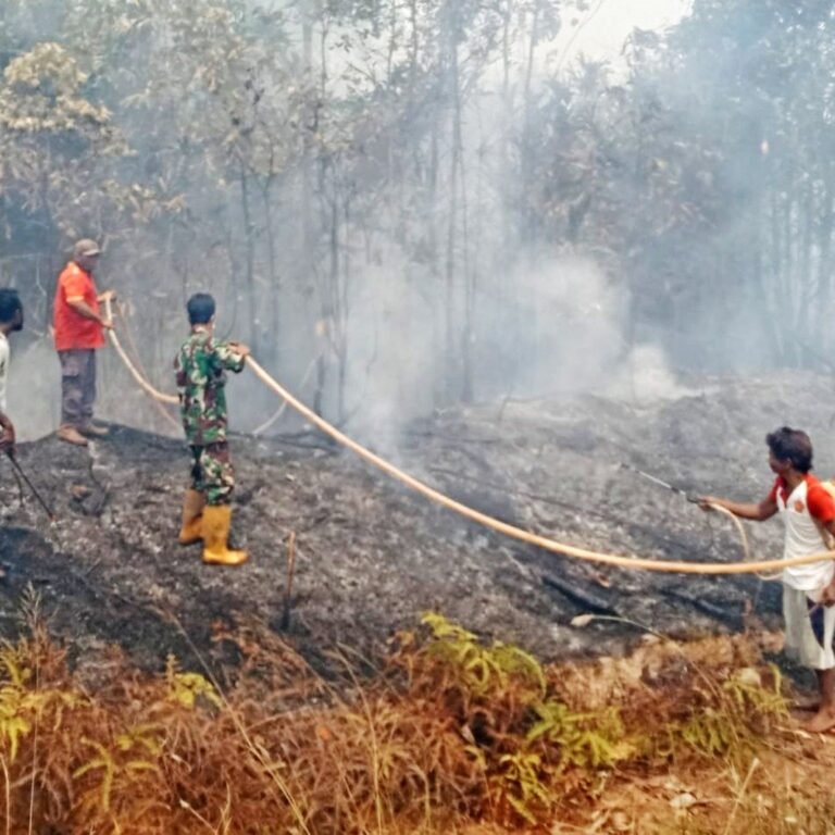 Aparat dan Penduduk Gotong Royong Padamkan Kebakaran Lahan di Elikobel
