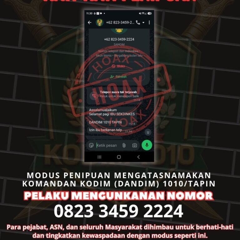 Waspada Nomor WA Berkedok Dandim 1010/Tapin, Ini Cara Konfirmasinya