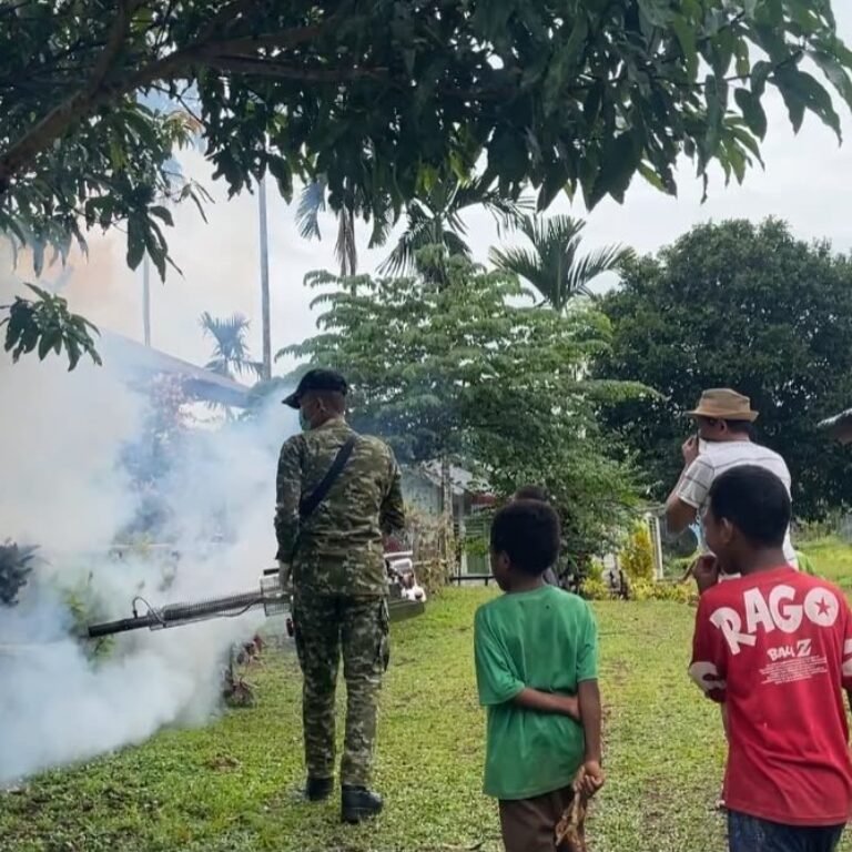 Cegah Penularan, Yonif TP 859/RBK Gelar Fogging di Sekitar Pustu Kampung Aminweri
