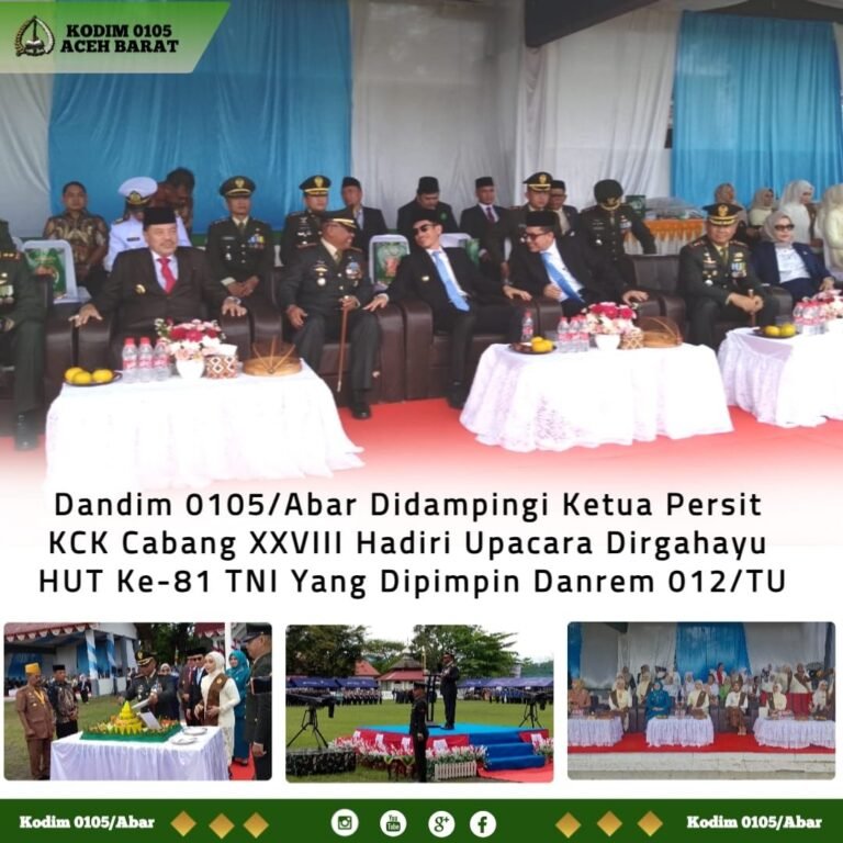 Dandim 0105/Abar dan Ketua Persit Hadiri Puncak Peringatan HUT TNI ke-81 di Suak Indrapuri